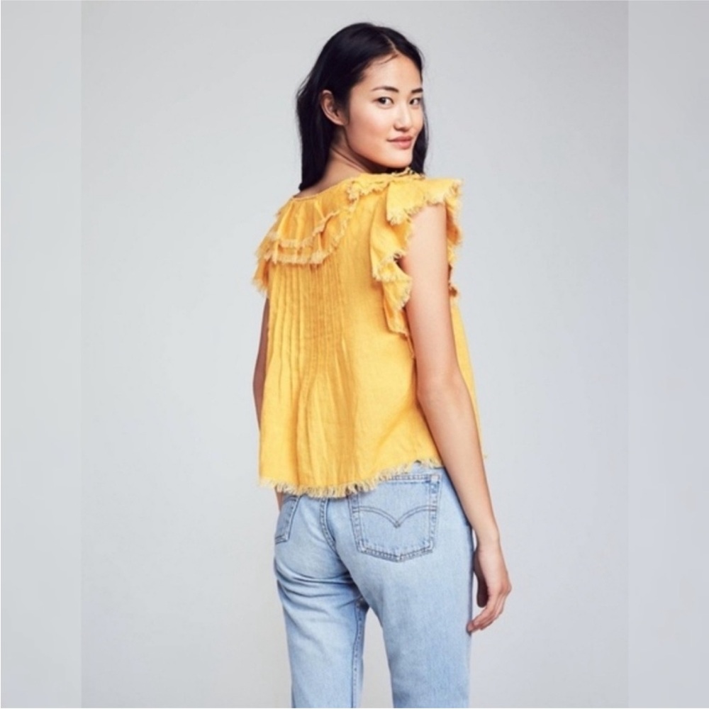 FAHERTY Yosepha Linen Fringe top in Marigold Yellow ruffled 3212 - Picture 2 of 9